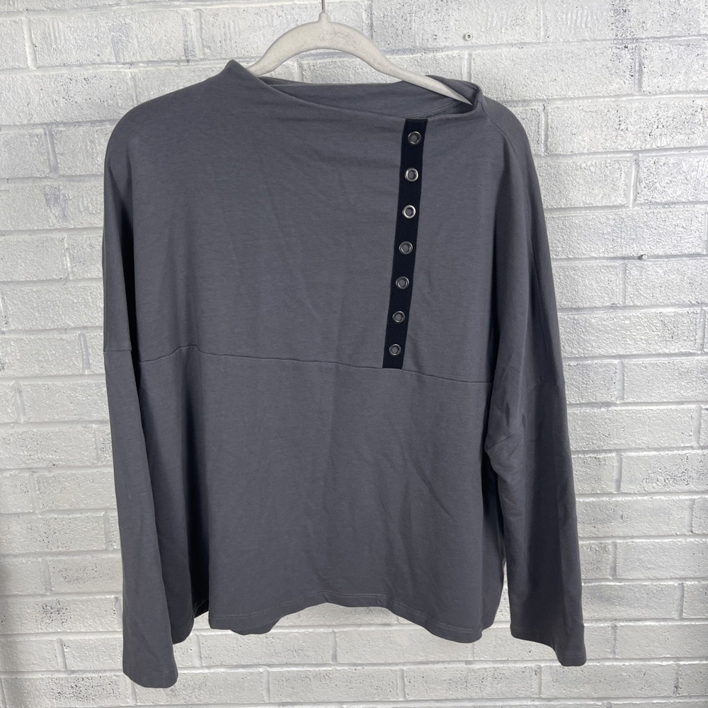 Chalet et Ceci Gray Soft Stretch Jersey Top Womens Size 1 S Rivet Minimalist